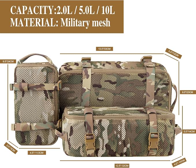 3 PCS Tactical Modular Packing Cubes, Large Capacity Mesh Storage Bag,Outdoor Travel Organize Storage Pouches Bags.