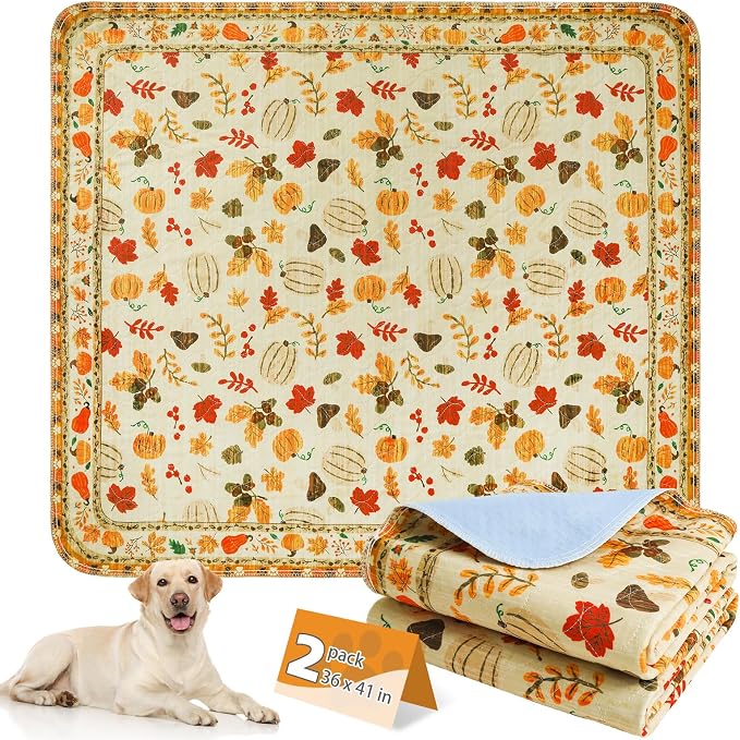 KOOLTAIL Washable Pee Pads for Dogs,2 Pack Thanksgiving Pet Mats,Super Absorbent Reusable Puppy Training Pads Waterproof,Nonslip Leak-Proof Dog Pee Pad,Large Whelping Pad for Floor,Crate,Couch,36"*41"
