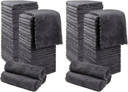 Orighty Washcloths 96 Pack, Ultra Soft Face Cloths 12 x 12 inch, Absorbent & Quick Drying Coral Velvet Washcloth Bulk, Multi-Purpose Face Cloth for Household, Cleansing and Sport (Grey)