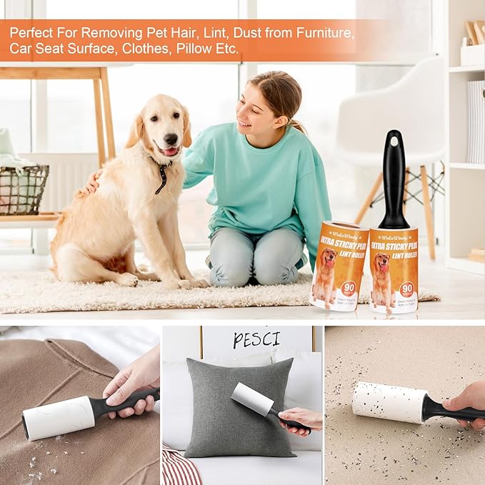 WulaWindy Lint Roller for Pet Hair, Extra Sticky Lint Rollers Pet Hair Remover for Clothes, Work Great on Pet Hair Value Pack (4 Pack) (6 Pack)