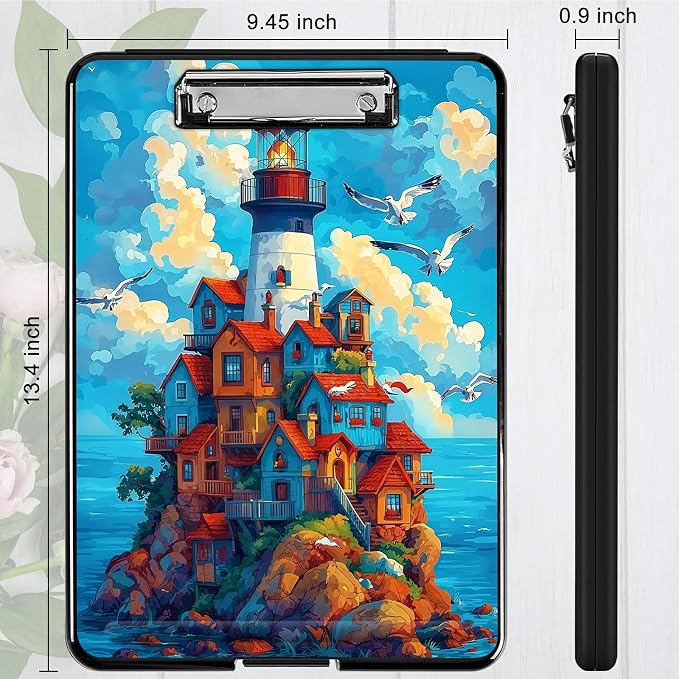Heavy Duty Storage Clipboard, Slim Nursing Clipboard with Internal Pen Case, Portable File Organizer Case for A4 Letter Size Paper Office Medical Professionals, Blue Sky Castle