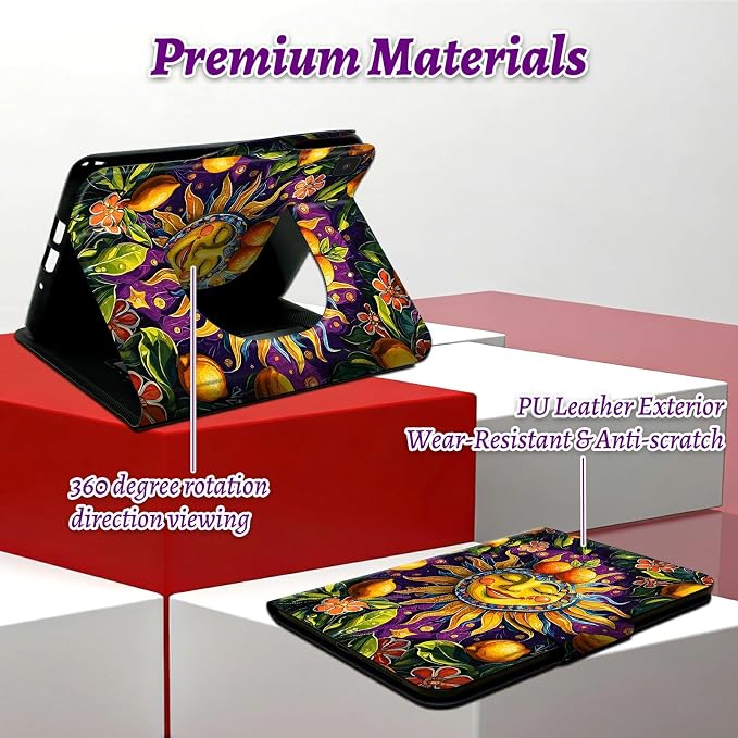 Rotating Handle Case for Samsung Galaxy Tab A7 Lite 2021 8.7", 360 Degree Swivel Kickstand with Magnetic Closure Shockproof Leather Protective Cover for Women Men, Sun Lemon
