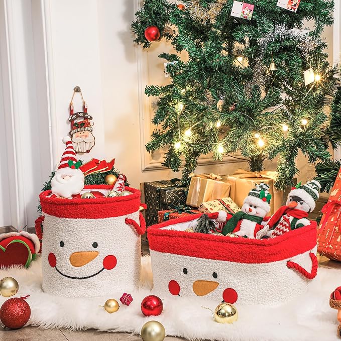 Christmas Gift Basket, Large Red Collapsible Storage Basket with Handles, Empty Holiday Basket for Gifts, Blankets, Baby Items and Home Christmas Decorations