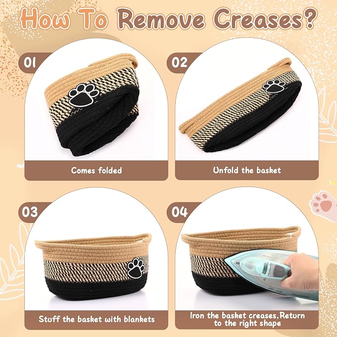 2 Pcs Dog Toy Basket Gift Baskets for Organizing Woven Organizers Cat Toy Food Storage Bin Cute Dog Paw Rope Storage Organizer with Handle, Cat Holder Container 11.8 x 7.8 x 5.1 Inch