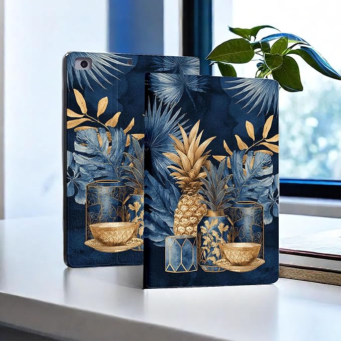 for Microsoft Surface Pro 8-13" 2021 Tablet Case,Auto Wake/Sleep,Adjustable Stand Protective Cover - Golden Pineapple Blue