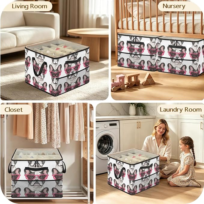 TropicalLife Bulldog Pet Cute Puppy Shoe Organizer for Closet | Foldable Shoe Storage Box Bin 16-32 Pair Shoe Storage for Sneakers, Boots & Heels with Adjustable Dividers, Clear Cover