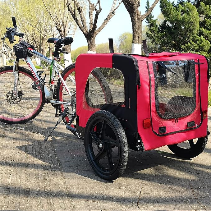 Pet Bike Trailer for Dogs, Foldable Dog Bicycle Trailer Carrier with Quick Release Wheels, Waterproof Oxford Fabric, Safety Leash & Reflective Lights for Small Medium Pets up to 66 lbs