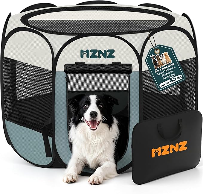 Dog Playpen, Portable Puppy Pet Crate Indoors for Small/Medium/Large Dogs Cats Rabbits, Foldable Dog Cage Enclosure for Outdoor, Pop Up Dogs Tent Kennel with Carrying Case, Grey