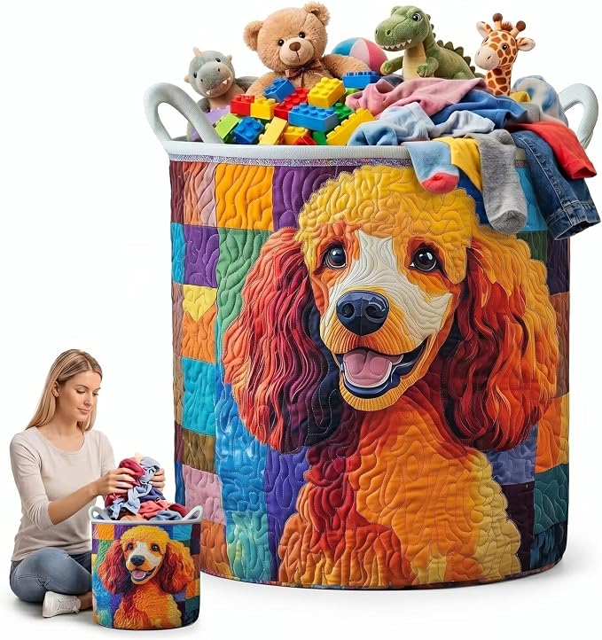 Soft Quilted Laundry Hamper, Rustic Decorative Basket for Clothing Towels Toys Blankets and Everyday Home Organization(14"x 18")