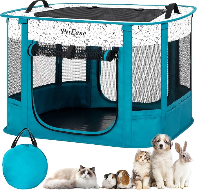 Portable and Foldable Cat Playpen Dog Playpen Small Animal Playepn with Waterproof Bottom, Foldable Pet Cage for Rabbit Puppy Hamster, Indoor/Outdoor Use