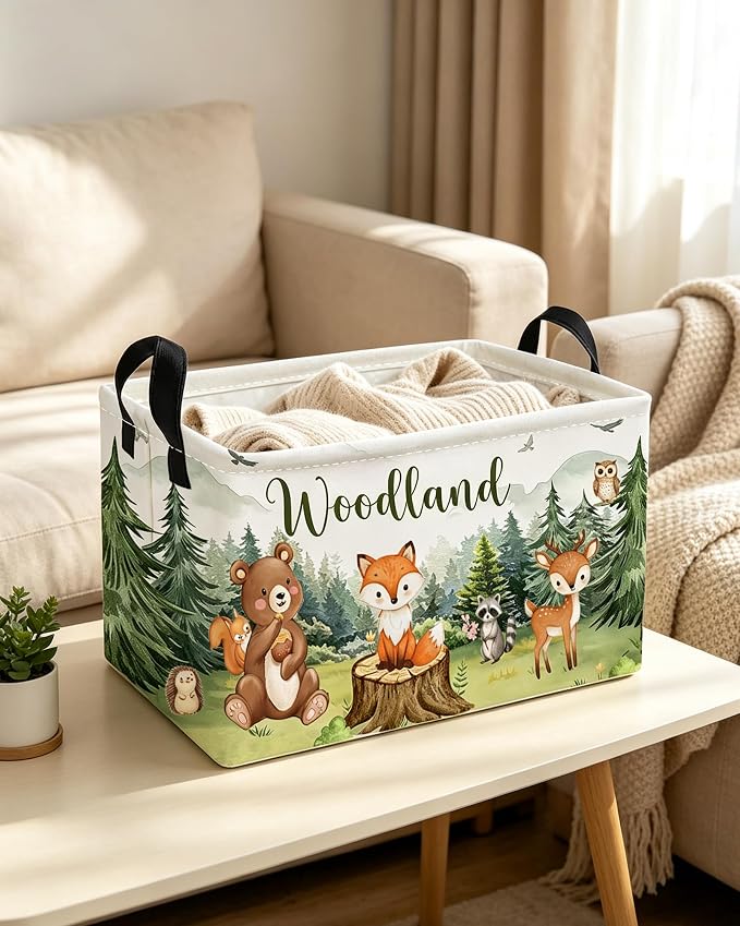 Essme Rectangular Animal Basket,Kids Storage Bins Organizer with Handles for Girls Room Decor, Gift Basket,Shelf Basket.(Tree Animal)