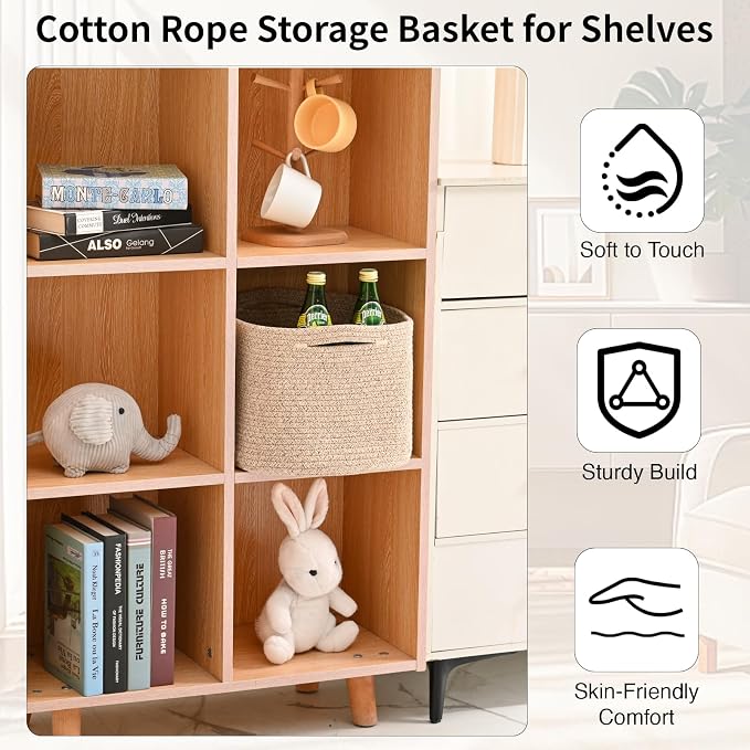 ICERZCZ Woven Cotton Rope Storage Basket for Organizing, Cute Decorative Baskets for Gifts Empty, Organizer Bins for Dog Toy, Baby Laundry, 15“×11”×9.5“, Brown