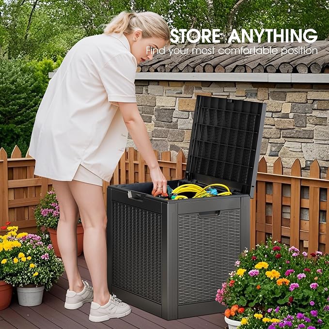 33 Gallon Outdoor Storage Box Waterproof Deck Box for Patio | Black, Resin, Small, Weatherproof, Lockable, Compact, Easy Assembly, Patio Pool Garden Accessories Storage, Organization