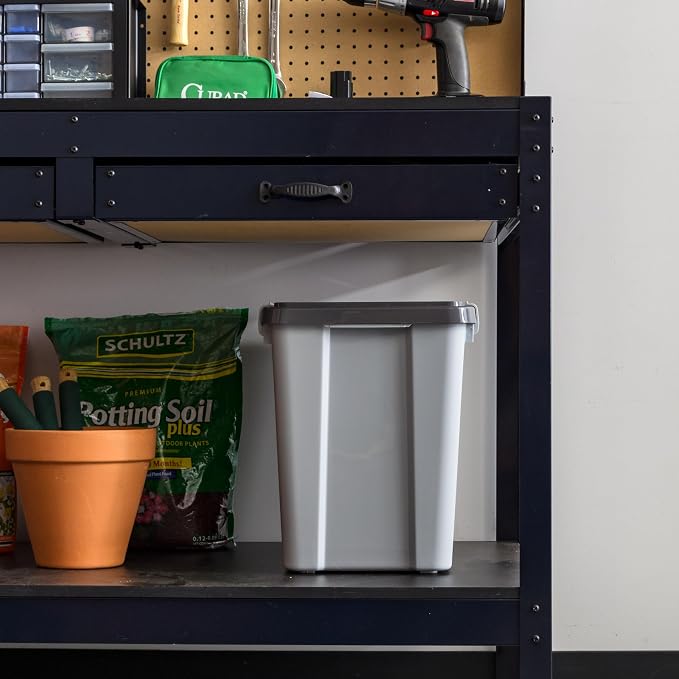 IRIS USA Dog Food Storage Container, Up to 30 lbs, Gray/Dark Gray | Made in the USA, Comes with 2-Cup Scoop, Stacklable, BPA-Free, 4 Secure Latches, Bird Seed, Chicken Feed, Pellets, Camping