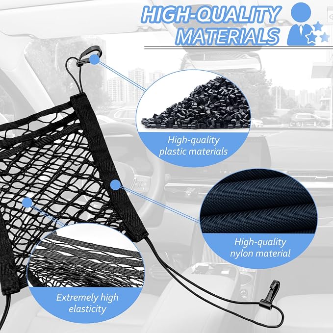 3-Layer Car Mesh Organizer, Stretchable Elastic Pet Dog Kid Car Net Barrier, Universal Seat Back Storage Net Bag Pouch, Tissue Purse Cargo Holder Between Front Seats for Cars SUVs Vans