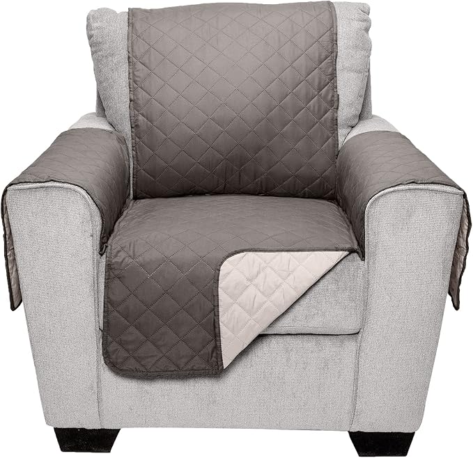 Furhaven Water-Resistant & Reversible Chair Cover Protector for Dogs, Cats, & Children - Two-Tone Pinsonic Quilted Living Room Furniture Cover - Gray/Mist, Chair