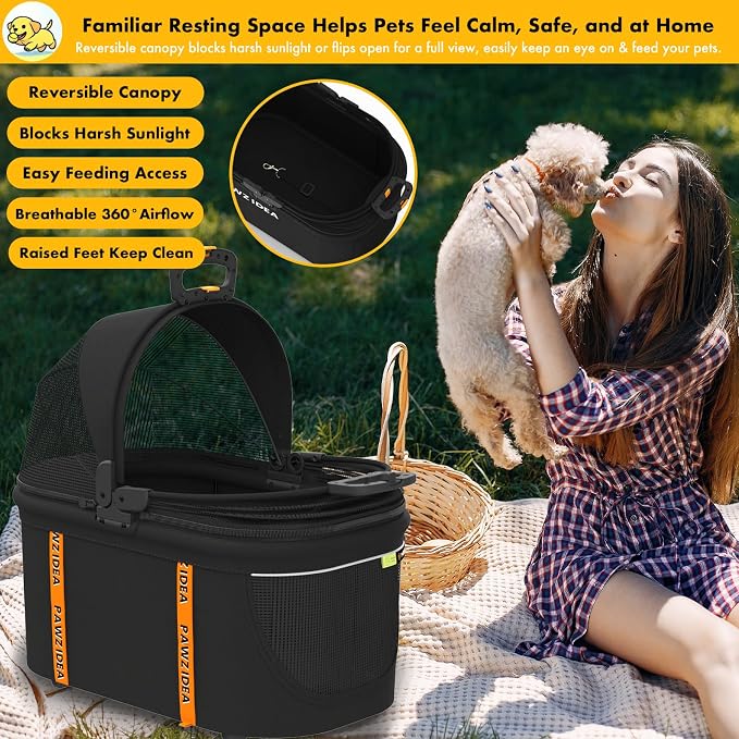 PAWZIDEA Portable Small Dog Crate for Car Travel Up to 33lbs, No-Zip Canopy | Enclosed Dog Car Seat Escape-Proof, Soft-Sided Small Medium Puppy Cats Car Kennel, Foldable Pet Carrier by Seatbelt, Top-Load