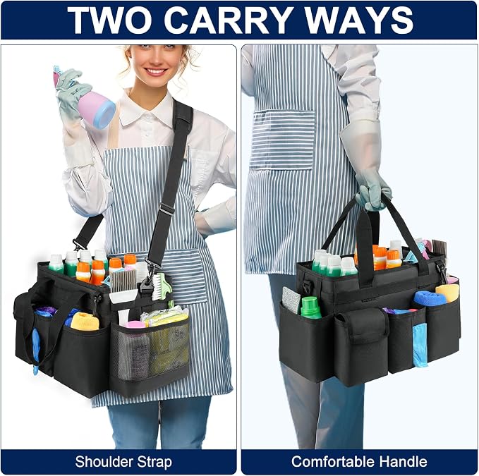 Cleaning Caddy,Cleaning Bag for Housekeepers,Cleaning Supplies Organizer with Handle,Black
