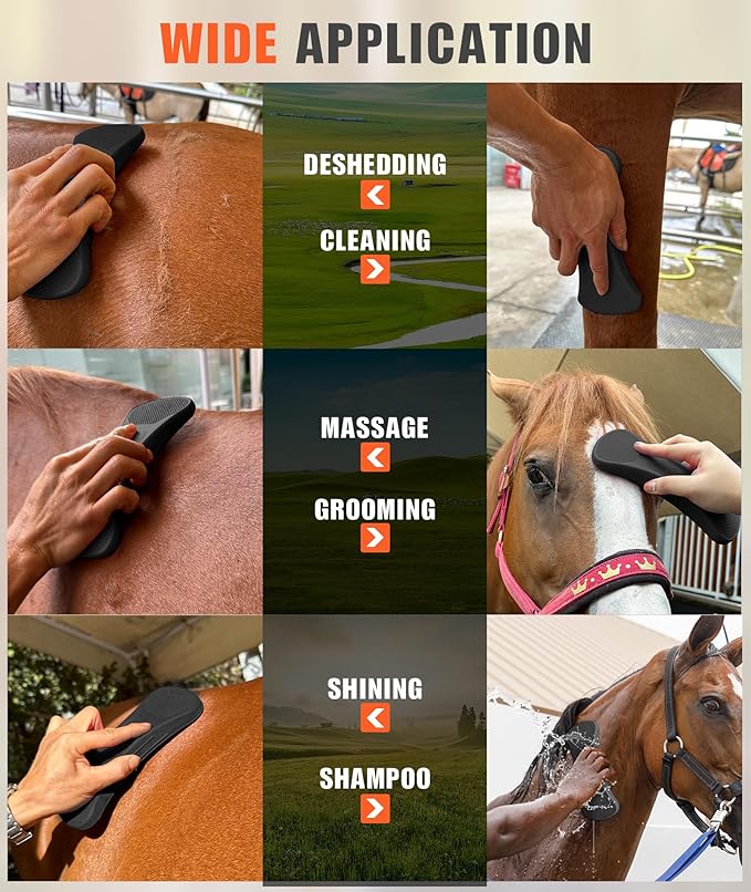 Shedding Blade for Horses Tool - Horse Brush for Deshedding Grooming Bathing, Multi-Functional Rubber Grooming Kit for Horses, Dogs, Cows and Goats（Black）