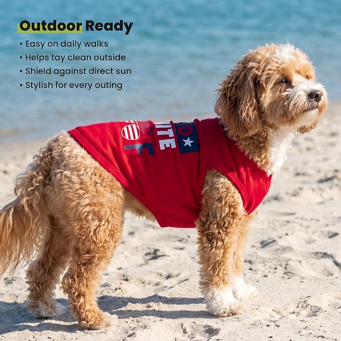 Fitwarm Patriotic Red White and Woof Dog Shirt, 4th of July Dog Clothes for Small Dogs Boy Girl, Funny Doggy Summer Clothes, Pet Outfit, Red, Blue, White, Large