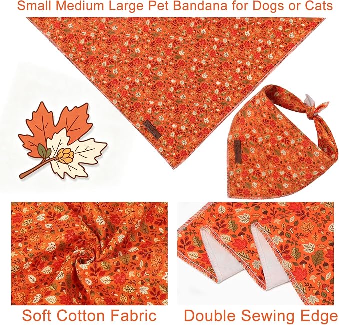 Fall Dog Bandana, Autumn Harvest Triangle Bid Scarf with Laeves Pattern, Cotton Pet Kerchief for Girl Boy Dogs or Cats, Cute Puppy Bandana Fancy for Dogs