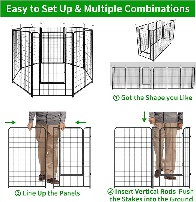 Kfvigoho Dog Playpen Outdoor Extra Wide 8 Panels Heavy Duty Dog Fence 50" | Anti-Rust Coating-Strengthened Dog Fence with Doors Portable for RV Camping Yard, Total 21FT, 35 Sq.ft, Snowy Black