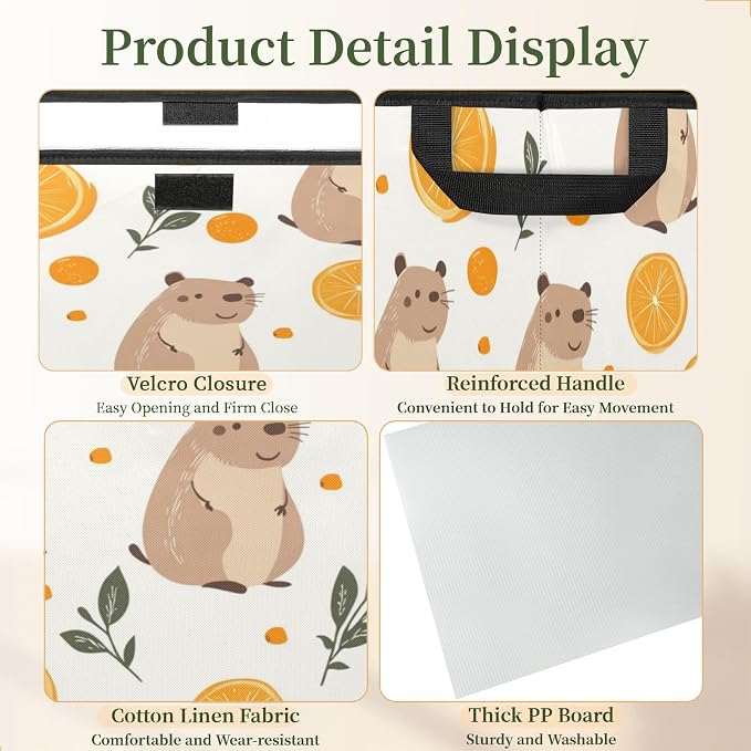 Guinea Pig Storage Bins with Lids, Lemon Leave Foldable Storage Boxes with Carrying Handle Organizer Containers Baskets Cube for Home Bedroom Closet