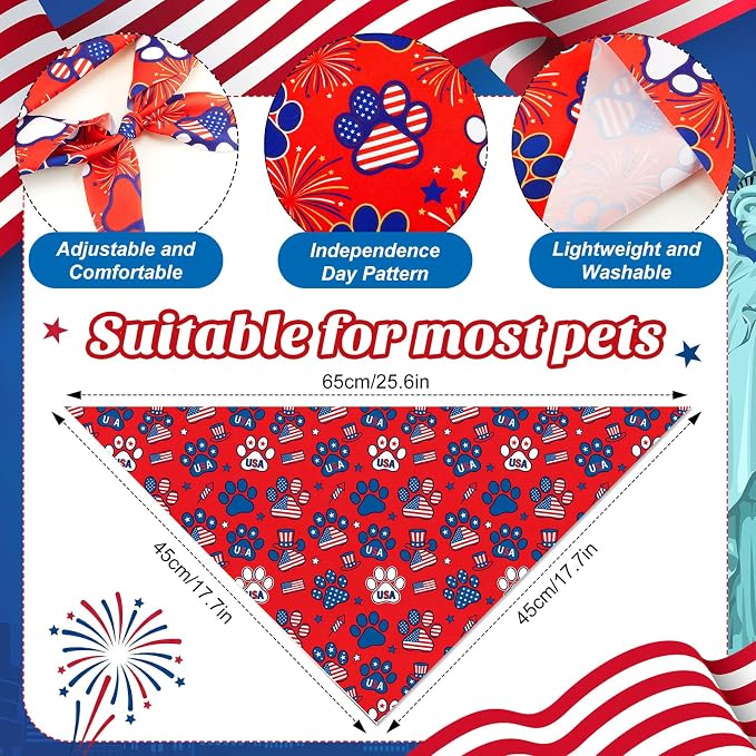 100 Pcs 4th of July Dog Bandanas Bulk Patriotic Paw Prints Pattern | Triangle Kerchief Bibs Scarf Set for Pets Patriotic Party Costume Photo Props Accessories, 25 Styles, 25.6 x 17.7 x 17.7 Inch