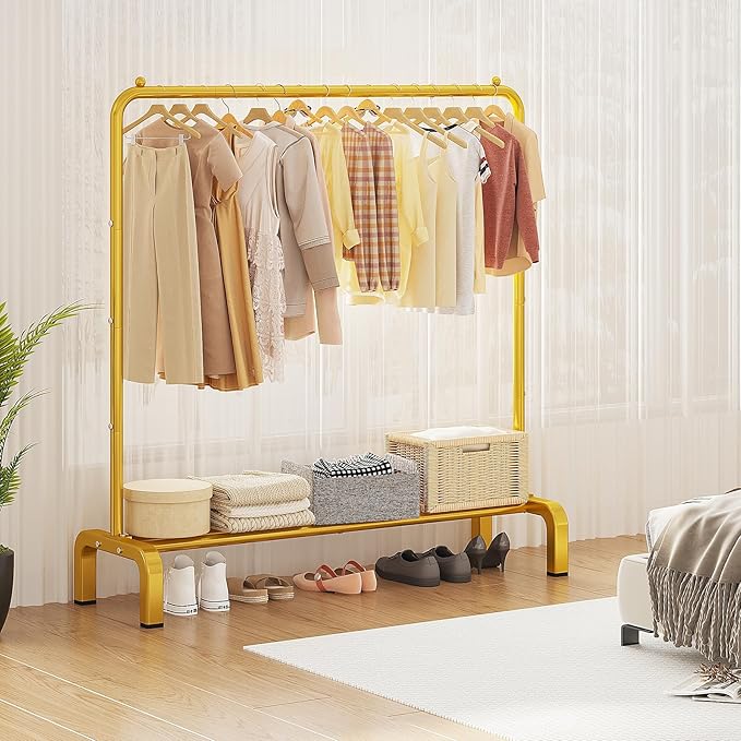 Metal 43.3 Inches Garment Rack with Bottom Shelf Clothing Rack for Hanging Clothes Coats Skirts Shirts Sweaters Gold (Pack of 6)
