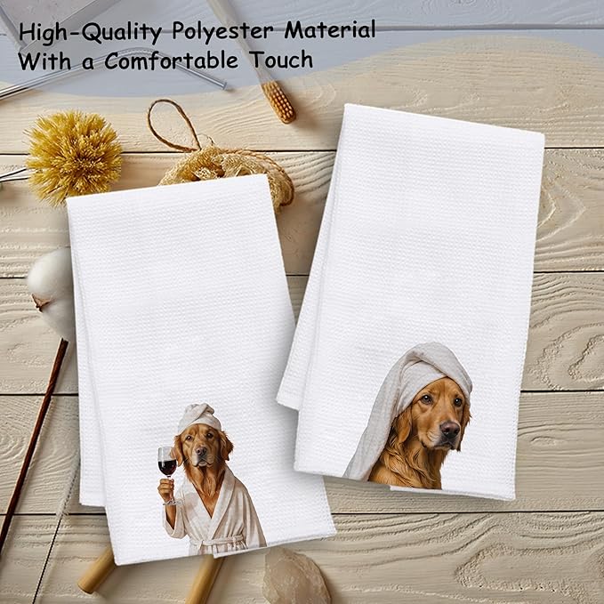 Funny Golden Retriever Bathroom Hand Towels, Gifts for Golden Retriever Lovers, Dog Bathroom Decor, Funny Dog Hand Towels for Spa Gym Yoga, 16x24 Inch Set of 2