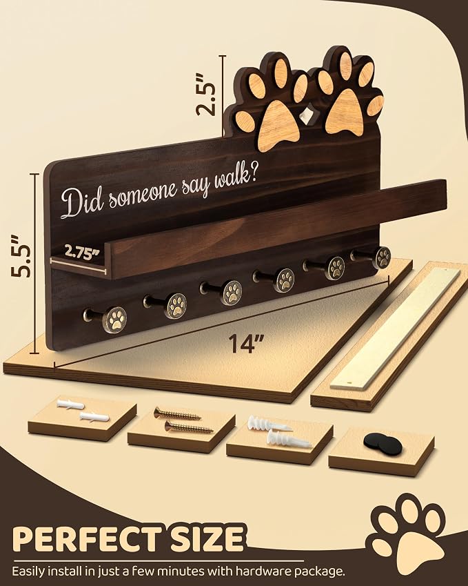 MTERSN Cute Dog Leash Holder for Wall for Pet Station Organizer, Brown