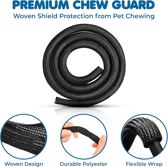 SunGrow Pet Cord Protector, 1/2 Inch Wire Loom Tubing Cable Sleeve, Dog, Cat, Ferret Wire Split Sleeve, Cable Protector Tubing, Restricts Chewing, Polyester Cable Management Sleeve, 10 Feet