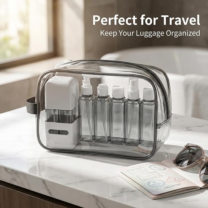 4 in 1 Travel Dispenser Bottle Refillable 4 in 1 Travel Dispenser 60ml Travel Bottles Leakproof Travel Size Containers for Toiletries Shampoo Lotion Gray