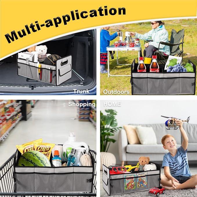 JiatuA Car Trunk Organizer, Collapsible Car Organizers and Storage Grey | Sturdy, Large Capacity, Clean Decor, Multi Compartment Container Box, Adjustable Car Accessories for SUV Sedan Truck