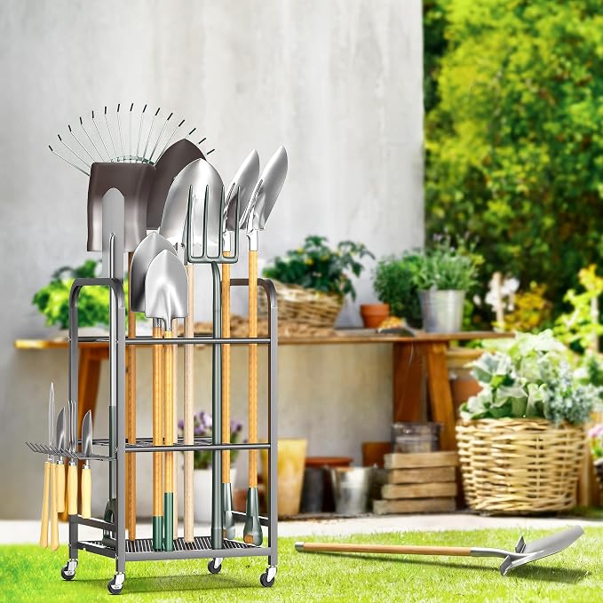 EVERHANGER Garden Tool Organizer and Storage, Yard Tool Stand | Garage Tool Rack Organization for Indoor/Outdoor Use