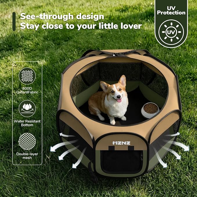 Dog Cat Small Animal Puppy Playpen Crate, Medium, Olive Green | Portable Pop Up Pet Cage Enclosure Tent Kennel Indoor Outdoor with Carrying Case, No Assembly, Camping Use