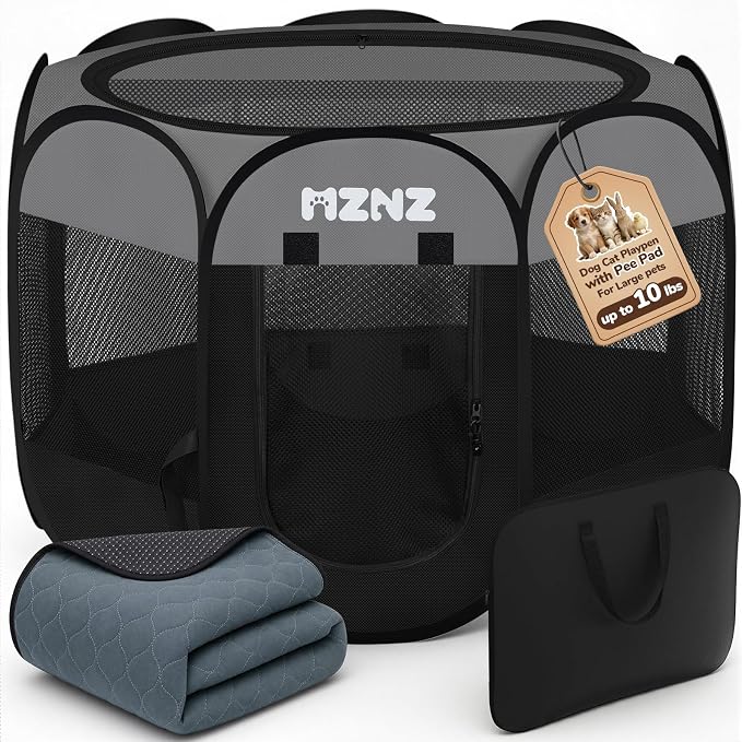 Dog Cat Small Animal Puppy Playpen with Pee Pad, Small, Dark Grey | Portable Pop Up Pet Crate Cage Enclosure Tent Kennel Indoor Outdoor with Carrying Case, No Assembly, Camping Use