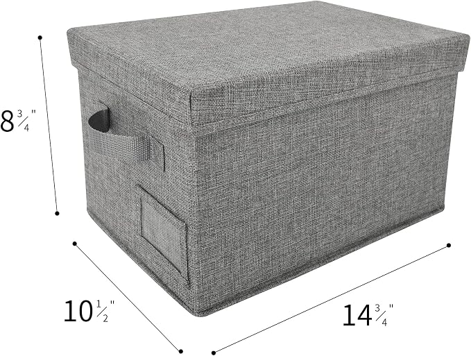 GRANNY SAYS Storage Bins with Lids, Decorative Storage Boxes with Lids | Storage Box with Dust Cover, Handles & Lable, Collapsible, Ideal for Closet Clothes Blanket Toys, Medium, Dark Gray, 3-Pack
