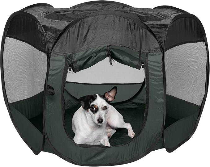 Furhaven Portable Dog Playpen Cat Tent, Pet playground,Kennel foldable indoor outdoor zippered puppy crate - Hunter Green, Medium