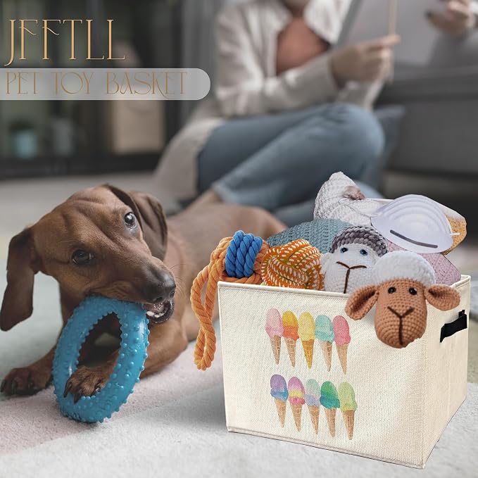 Summer Ice Cream Storage Bins with Handles, Ice Cream Lovers Gifts, Colorful Ice-Creams Collapsible Laundry Basket Storage Box for Home Bedroom Bathroom Clothes Toys Books