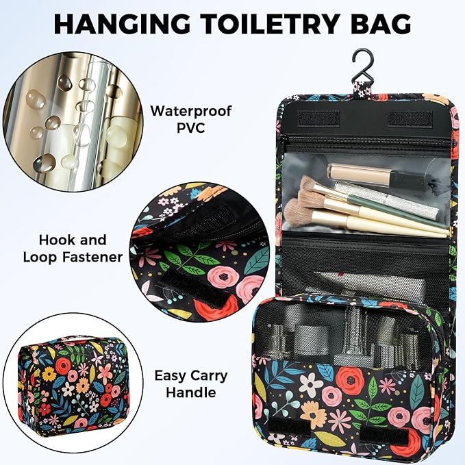 BAGAIL 9 Set Packing Cubes with Packing List Luggage Packing Organizers for Travel Accessories (Black floral)