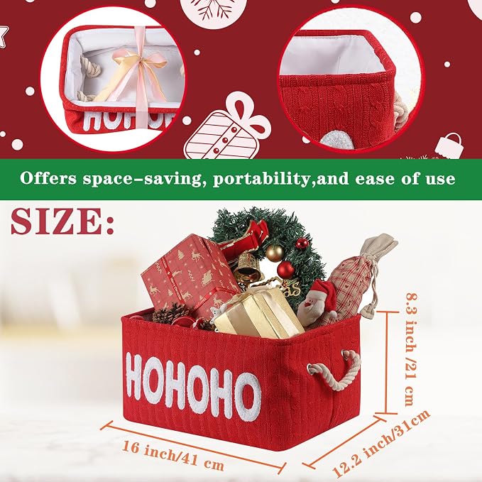 Christmas Gift Basket, Large Red Empty Storage Basket with Handle, Holiday Organizer for Toys, Gifts, Baby Items and Home Christmas Decorations