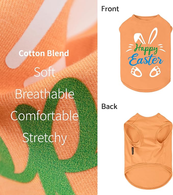 Fitwarm Happy Easter Bunny Dog Shirt, Easter Dog Clothes for Small Dogs Boy Girl, Cute Pet Outfit, Green, Blue, White, Orange, XL