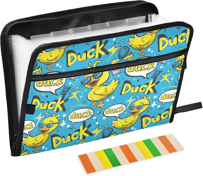 Rubber Duck Bubbles 13 Pocket File Organizer Expanding File Folder with Front Pouch Portable Business File Storage Document Organizer Folder with Zipper