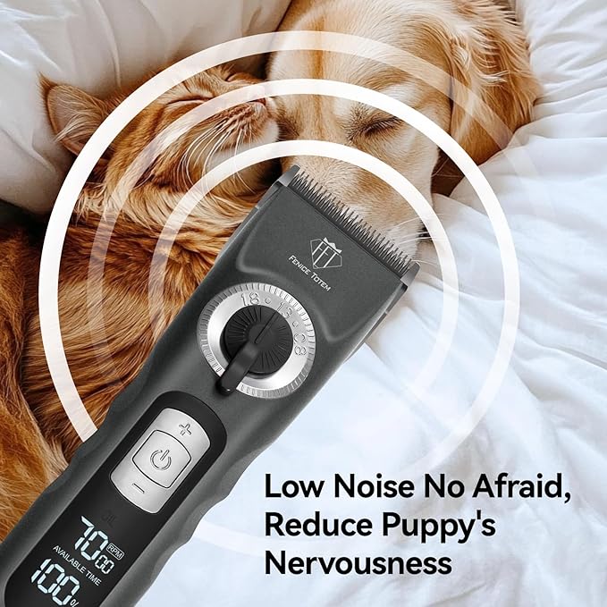 Professional Electric Dog Grooming Clippers, 4000mAh Battery, LCD Display, Type-C Charging, Silver (Gray)