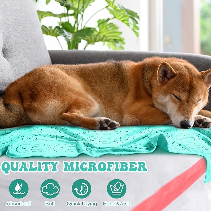 Peryiter 8 Pcs Dog Drying Towels Bulk 55'' x 28'' Pet Grooming Absorbent Microfiber Dog Bath Towels Quick Drying Puppy Bathing Towel for Small Medium Large Cats Pets Bathing Grooming(Cyan)