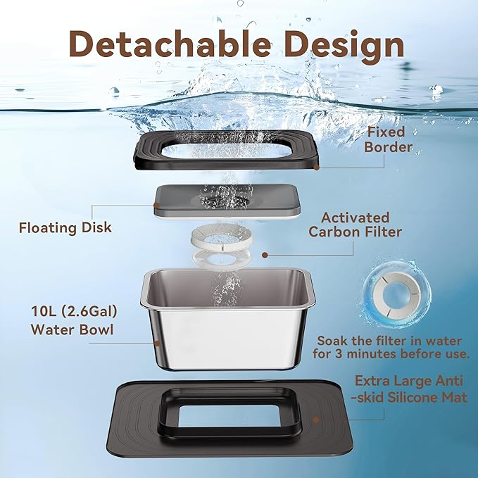 5 Pcs Replacement Filters for 10L No Spill Dog Water Bowl, Multi-Layer Filtration Provides Clean and Fresh Water, Compatible with 10L/6.5L/4.5L/3.5L/2.5L Stainless Steel Large Dog Bowls