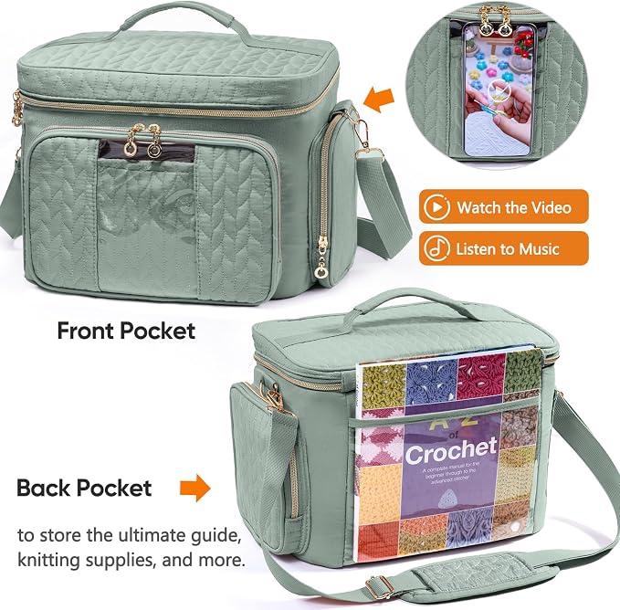 MYBAGZING Crochet Bag Organizer - Yarn Bags for Crocheting - Crochet Storage Bag with Pockets for Crochet Hooks, Crochet Accessories - Yarn Organizers - Yarn Holders for Crocheting - Knitting Bags