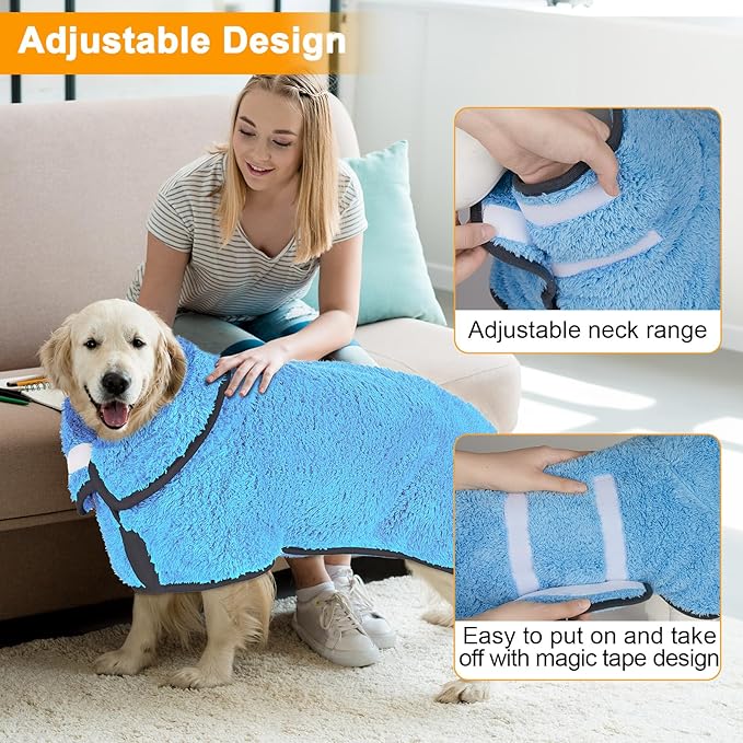 Dog Bathrobe Super Absorbent Dog Towels Large Quick Drying Robes for After Bath Soft Adjustable Warm Keeping Dogs Towel(S-XXL)