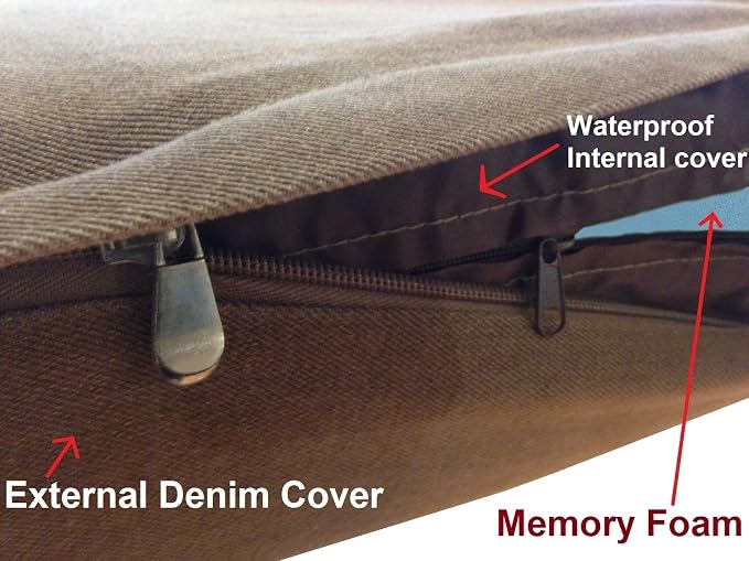 Dogbed4less Ultimate Memory Foam Dog Bed, Orthopedic Joint Relief for Small Medium to Extra Large Dogs with Waterproof Liner and Durable Machine Washable Pet Bed Cover, Denim Brown, 41x27x4 Inch